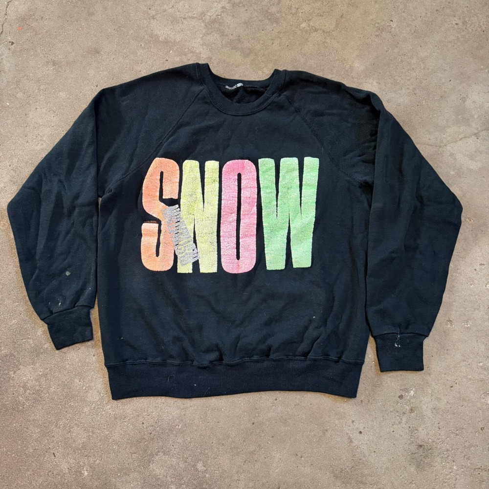 Vintage Snow Sweatshirt Mens L Black Graphic Crewneck Pullover 90s Streetwear